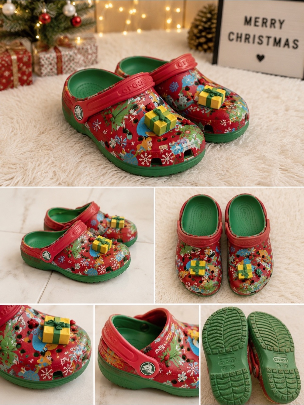 Crocs Kids' Red and Green Crocs Christmas Edition Size 10